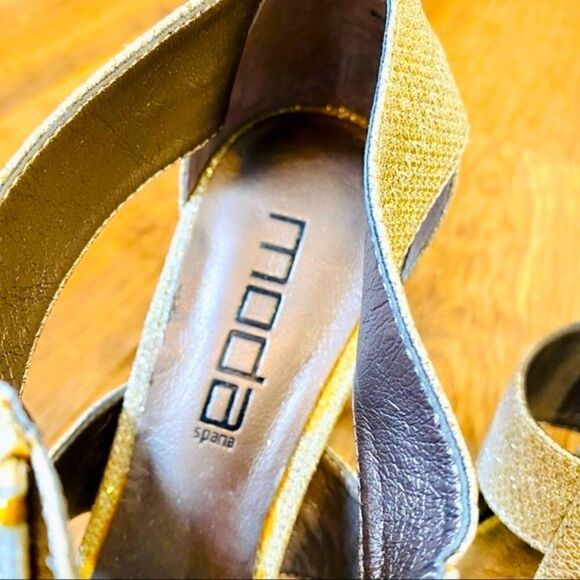 METALLIC GOLD MODA SPANA CAGE T-STRAP HEELS 8 NEW - Picture 13 of 16